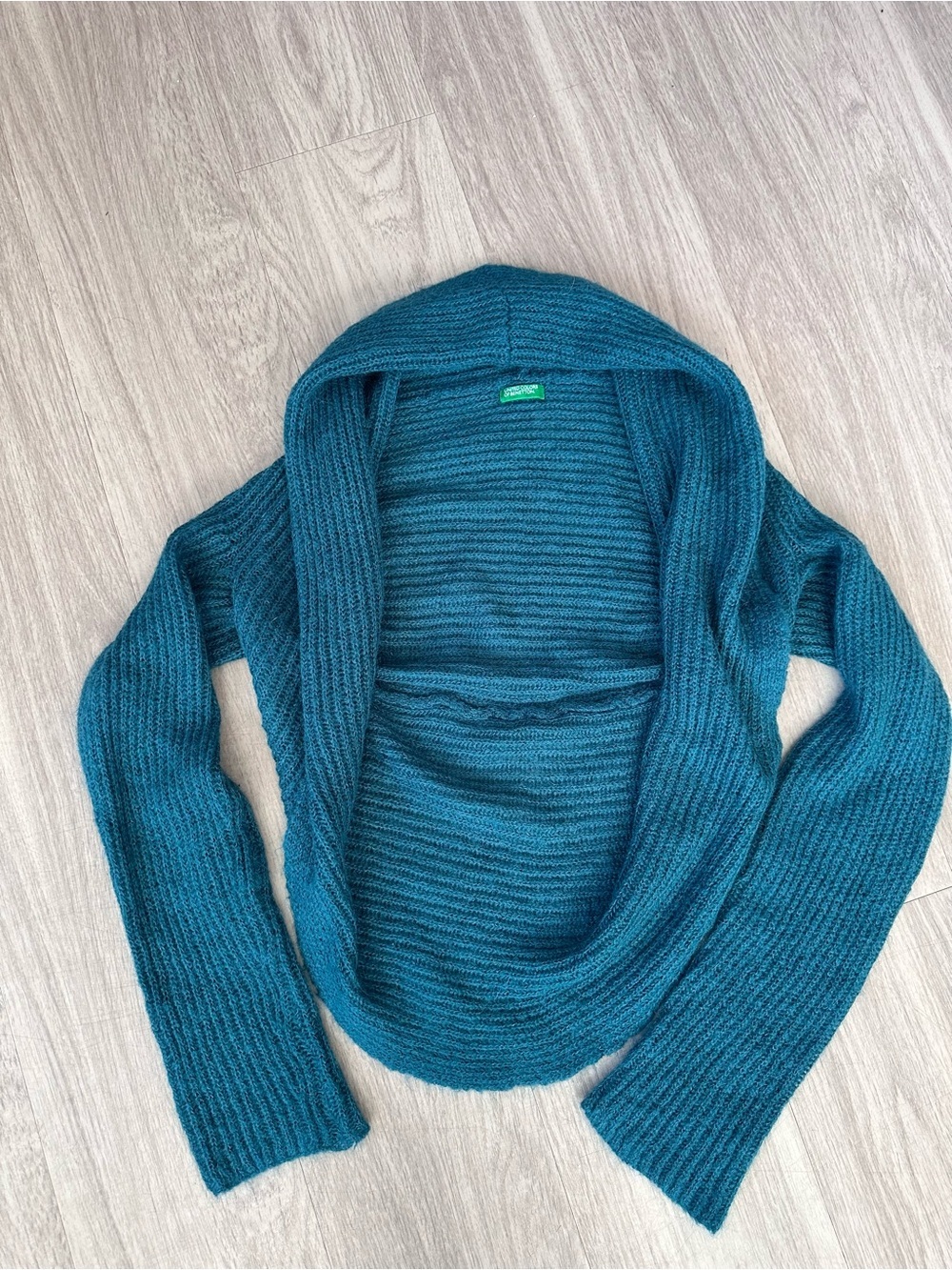 UNITED COLORS OF BENETTON ribbed Knit Teal Shrug Sweater One Size